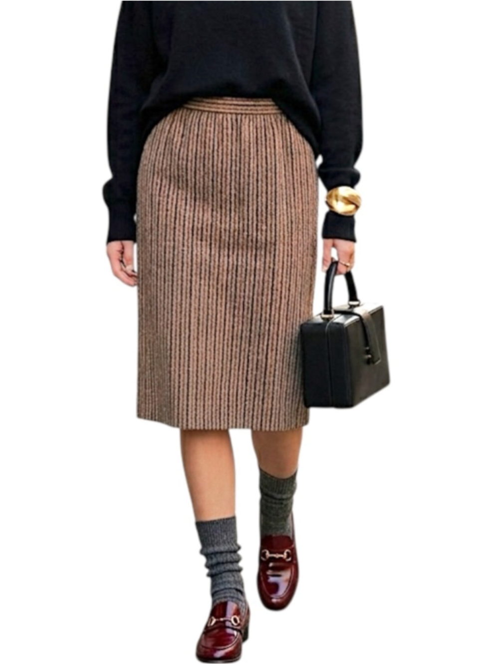 VTG 70s 80s Canadian brown tweed wool blend old money quiet luxury midi skirt 14